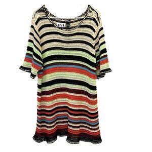 New Directions Stripe Crochet Top Colorful Women Plus Chili Pepper Sweater Knit